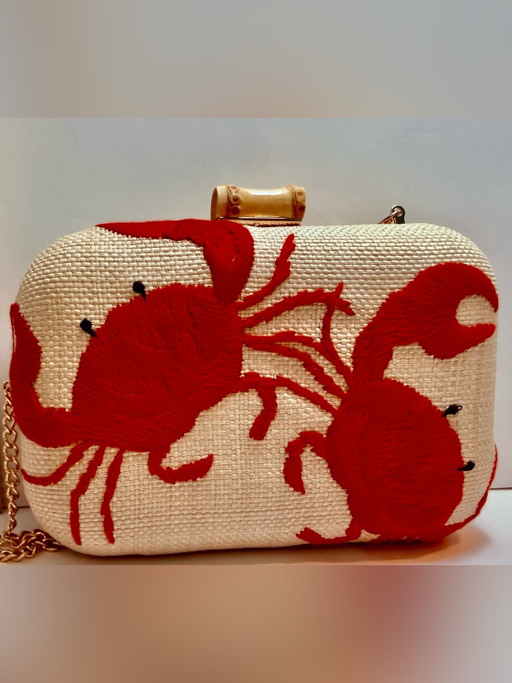 * Tommy Bahama Red Crab Embroidered Woven Bag with Crossbody Chain
